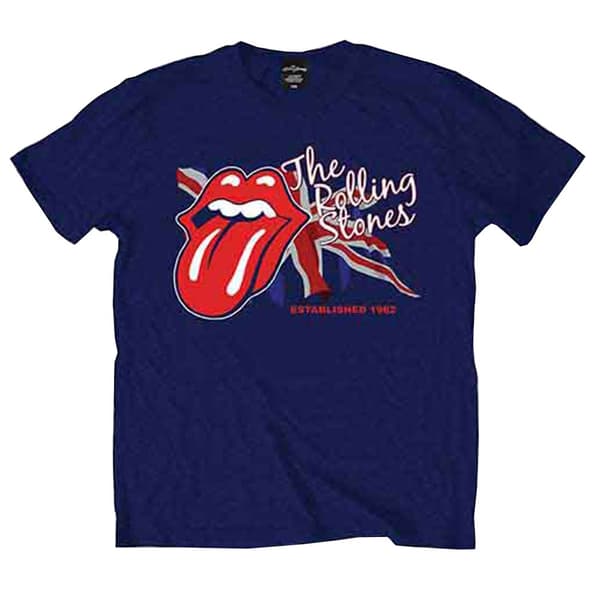The Rolling Stones T Shirt Lick the Flag Classic Tongue Logo Official Mens Blue