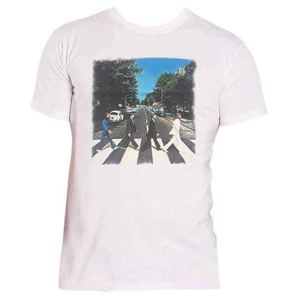 The Beatles T Shirt Abbey Road Crossing Band Logo Official Mens White