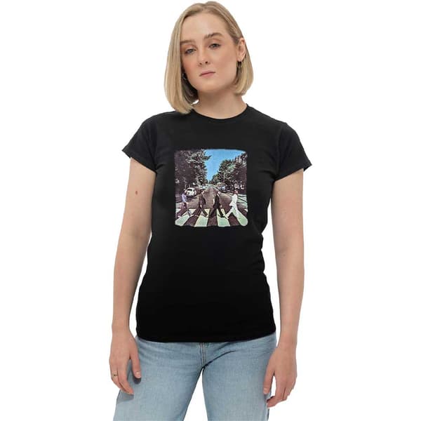 The Beatles T Shirt Abbey Road Official Womens black Skinny Fit