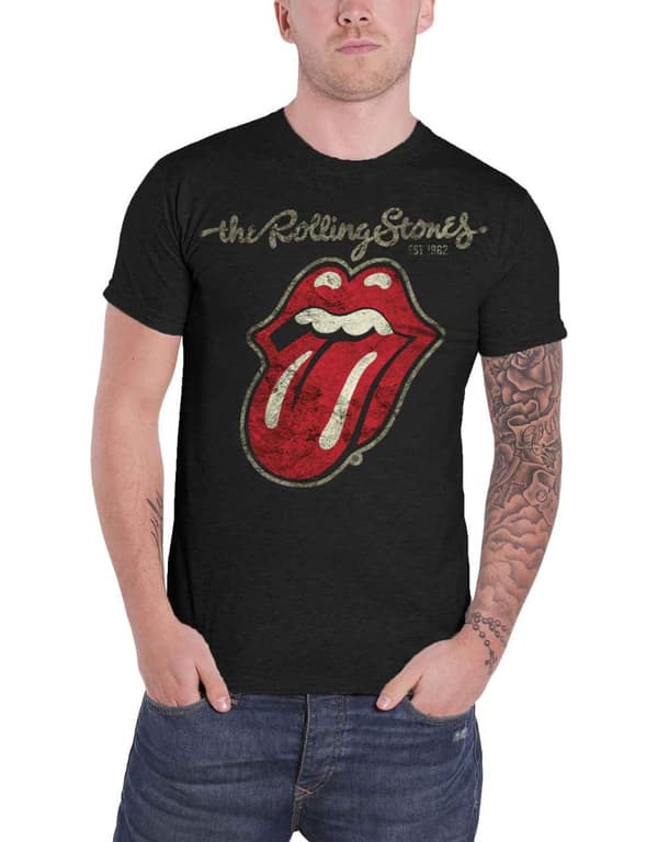 The Rolling Stones T Shirt Plastered Tongue Band Logo Official Mens Black L