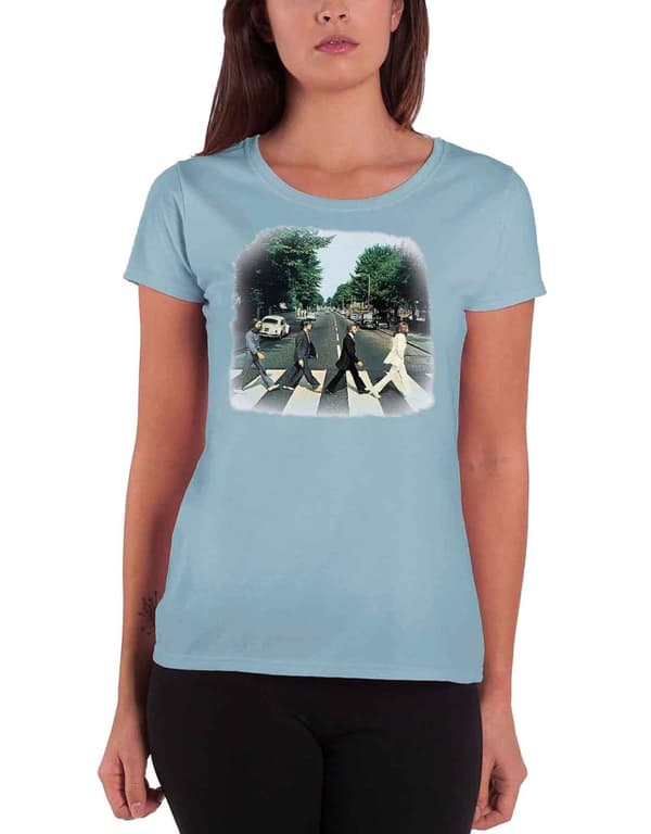 The Beatles Abbey Road Official Womens Blue Skinny Fit T Shirt