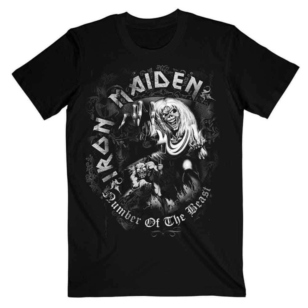 Iron Maiden T Shirt Number of the Beast Grey Tone Band Logo Official Mens Black
