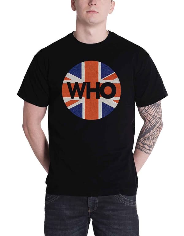 The Who T Shirt Union Jack Circle Band Logo Official Mens Black