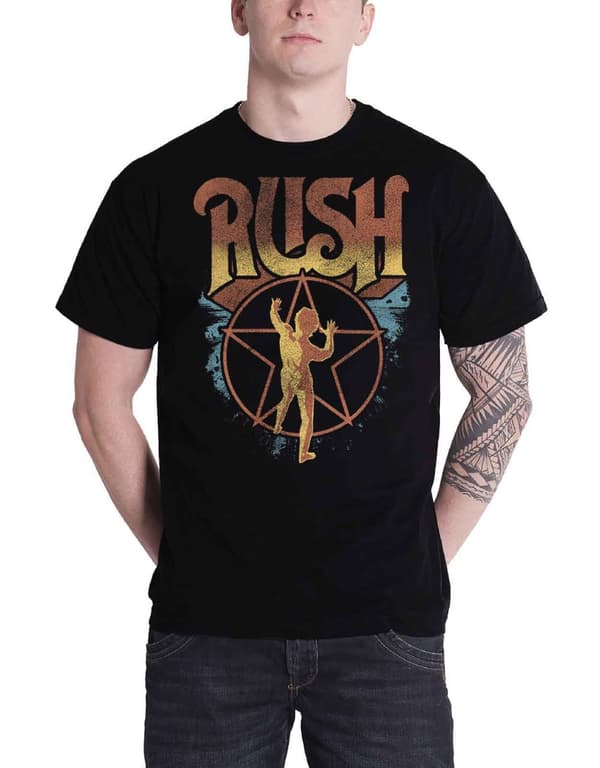 Rush T Shirt 2112 Starman Gold Band Logo Official Mens Black