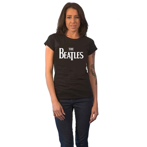 The Beatles T Shirt Drop T Logo Official Womens Skinny Fit Black S