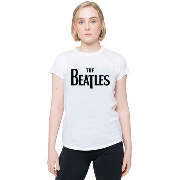 The Beatles T Shirt Drop T Logo Official Womens Skinny Fit White S