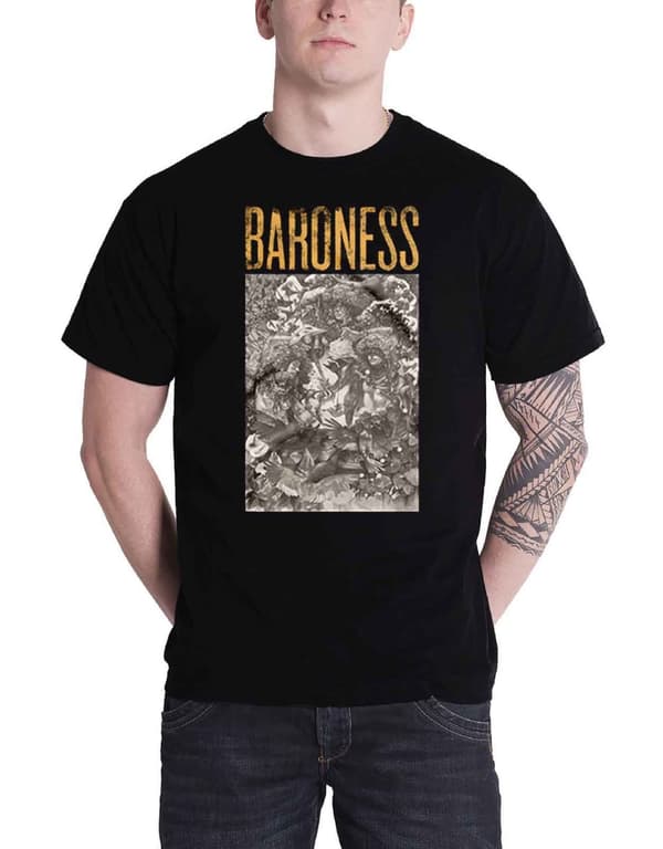 Baroness T Shirt Gold And Grey Band Logo Official Mens Black Black L