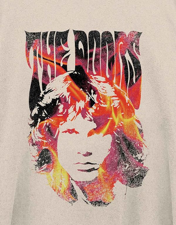 The Doors T Shirt Jim Face Fire Band Logo Official Mens Natural