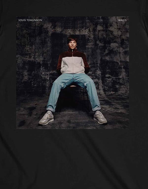 Louis Tomlinson T Shirt Walls Cover Logo Official Mens Black