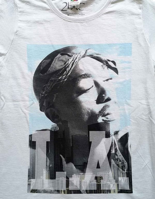 Tupac T Shirt LA Skyline Logo Official Womens Skinny Fit White