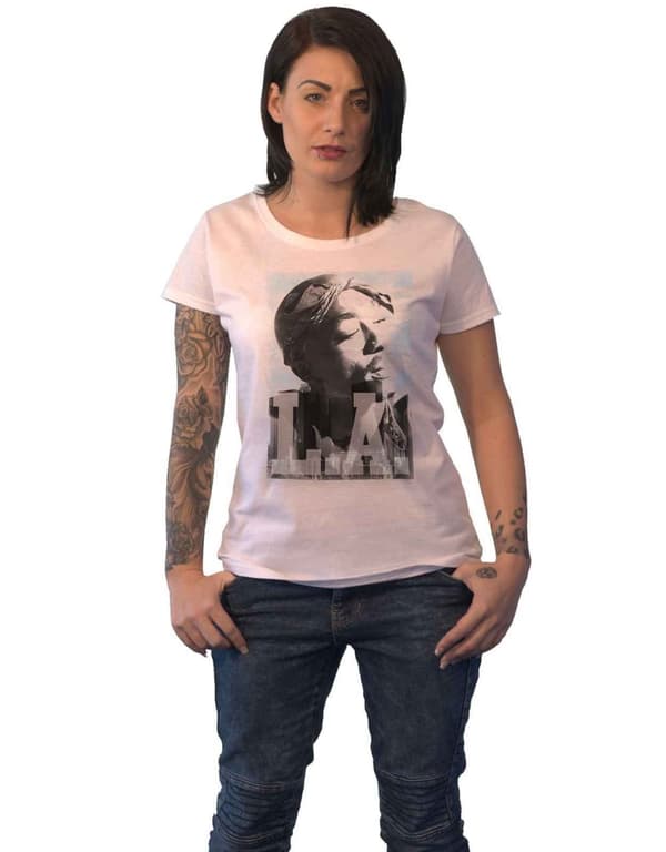 Tupac T Shirt LA Skyline Logo Official Womens Skinny Fit White