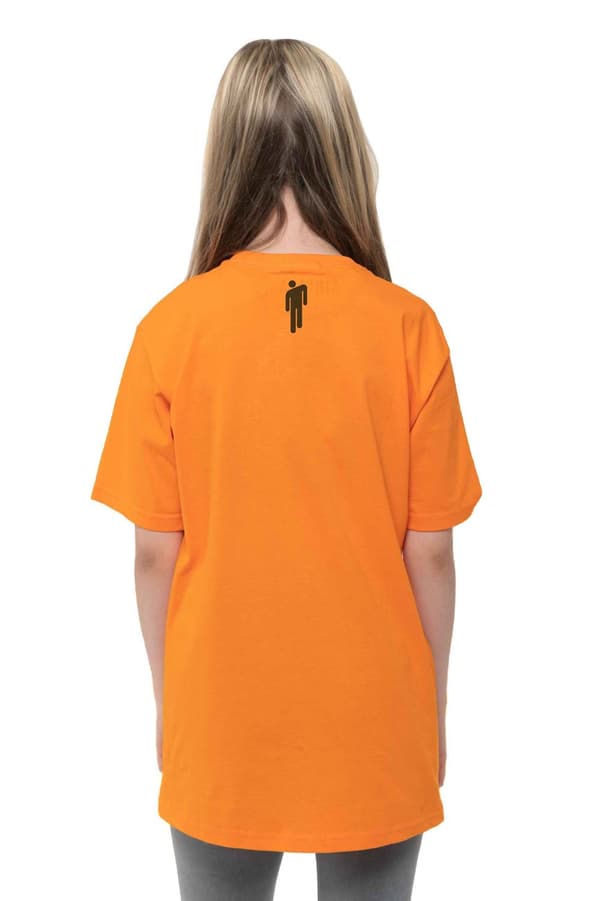 Billie Eilish Kids T Shirt Racer Logo & Blohsh Official Orange (Ages 5-14 yrs)
