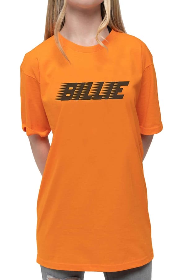 Billie Eilish Kids T Shirt Racer Logo & Blohsh Official Orange (Ages 5-14 yrs)