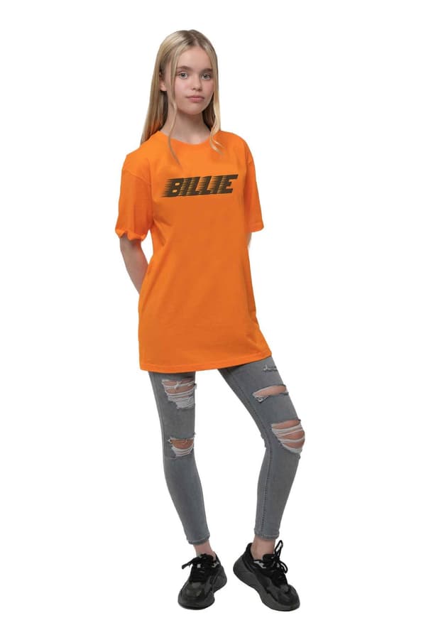Billie Eilish Kids T Shirt Racer Logo & Blohsh Official Orange (Ages 5-14 yrs)