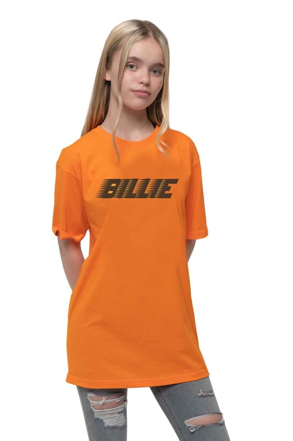 Billie Eilish Kids T Shirt Racer Logo & Blohsh Official Orange (Ages 5-14 yrs)
