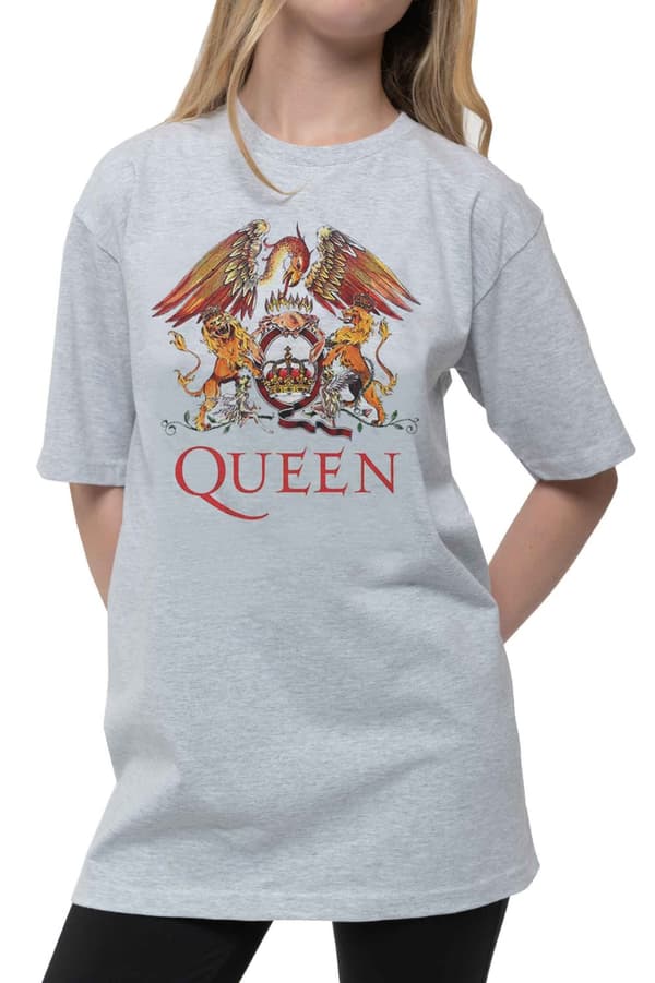 Queen Kids T Shirt Classic Crest Band Logo Official Heather Grey Ages 3-14yrs
