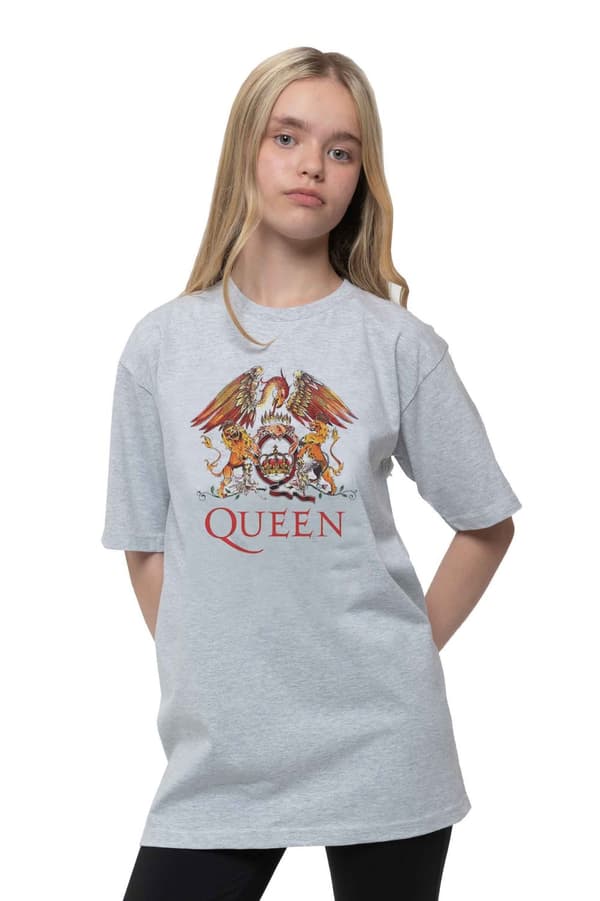 Queen Kids T Shirt Classic Crest Band Logo Official Heather Grey Ages 3-14yrs