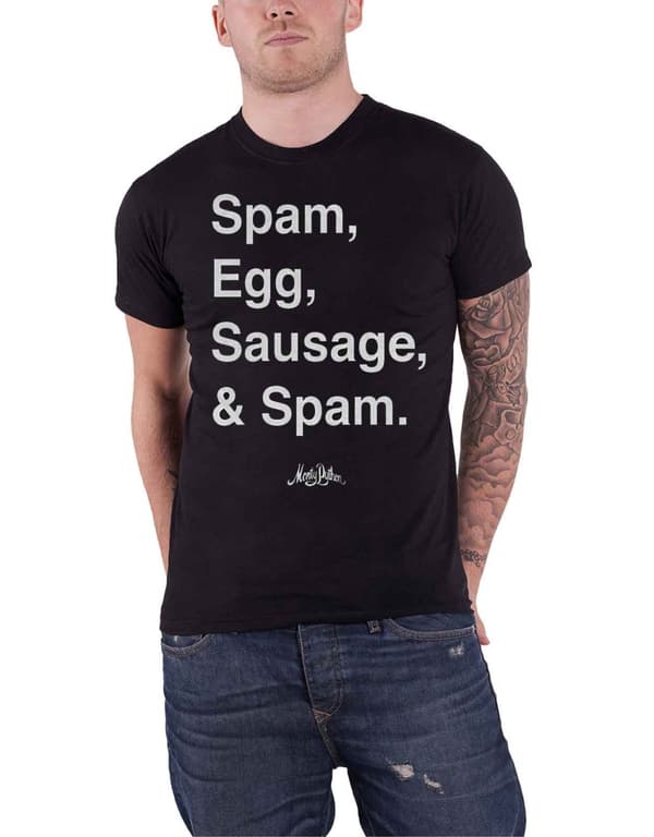 Monty Python T Shirt Egg Sausage Logo Official Mens Black
