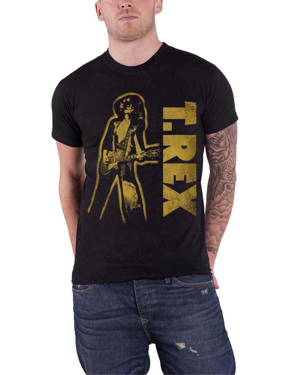 T Rex T Shirt Marc Bolan Guitar Distressed Logo Official Mens Black