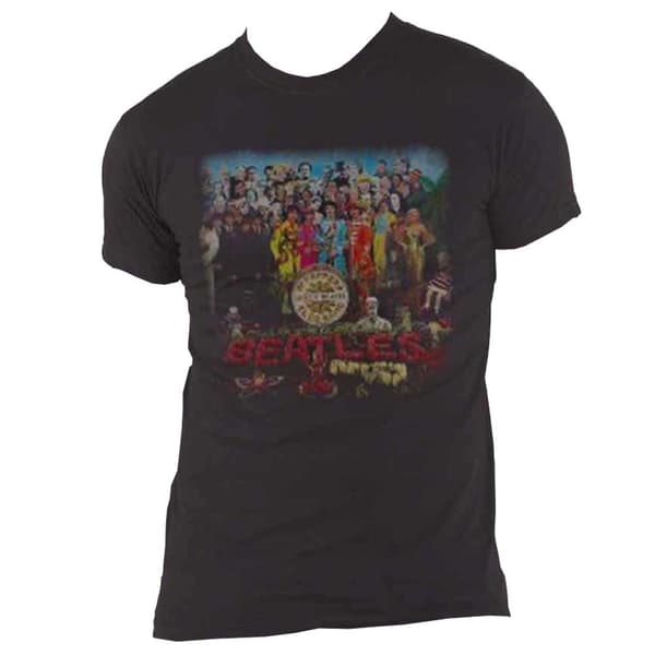 The Beatles T Shirt Classic Sgt Pepper Drum Band Logo Official Mens Black