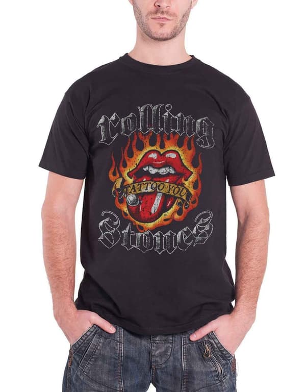The Rolling Stones T Shirt Tattoo You Flaming Tongue Official Mens Black Black L