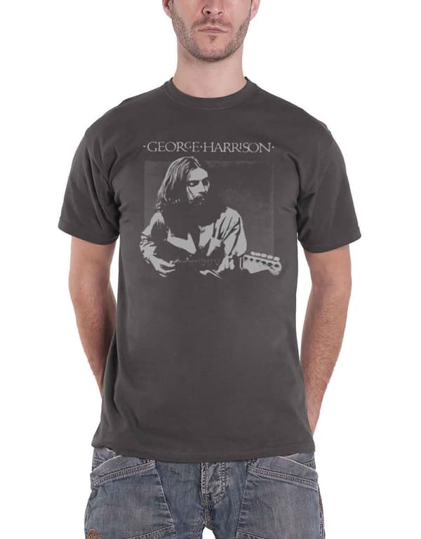 George Harrison T Shirt Live Shot portrait Logo official mens Grey Black M