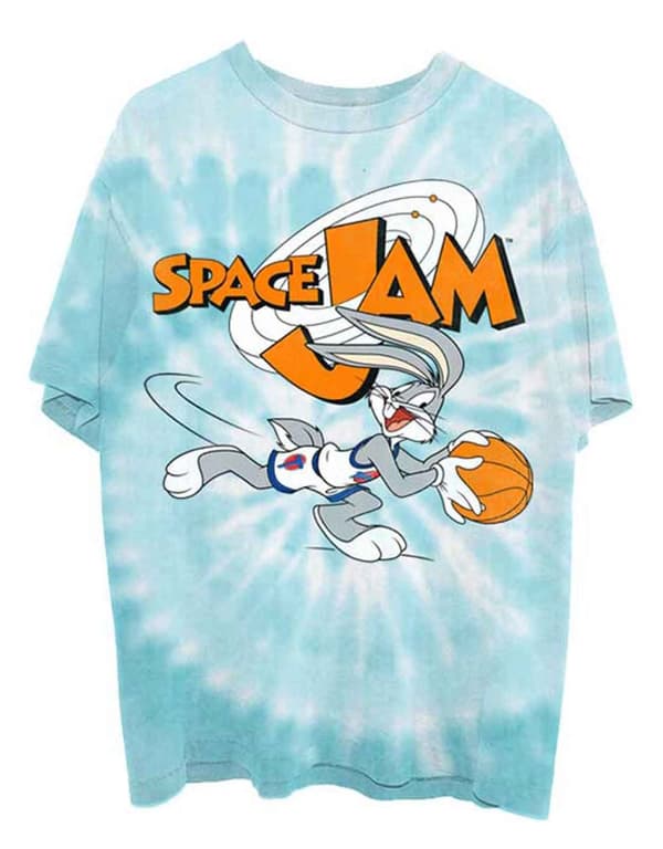 Space Jam T Shirt Retro Bugs Official Unisex Turquoise Blue Dip Dye