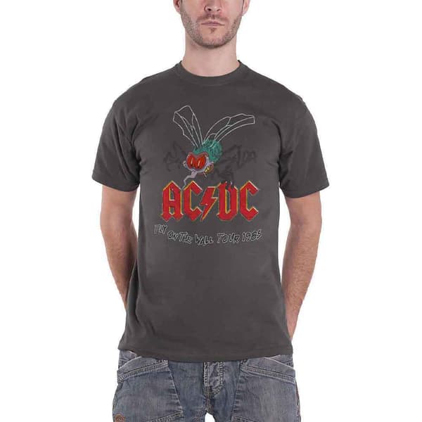 AC/DC T Shirt Fly On The Wall Tour 1985 Official Unisex Charcoal Grey