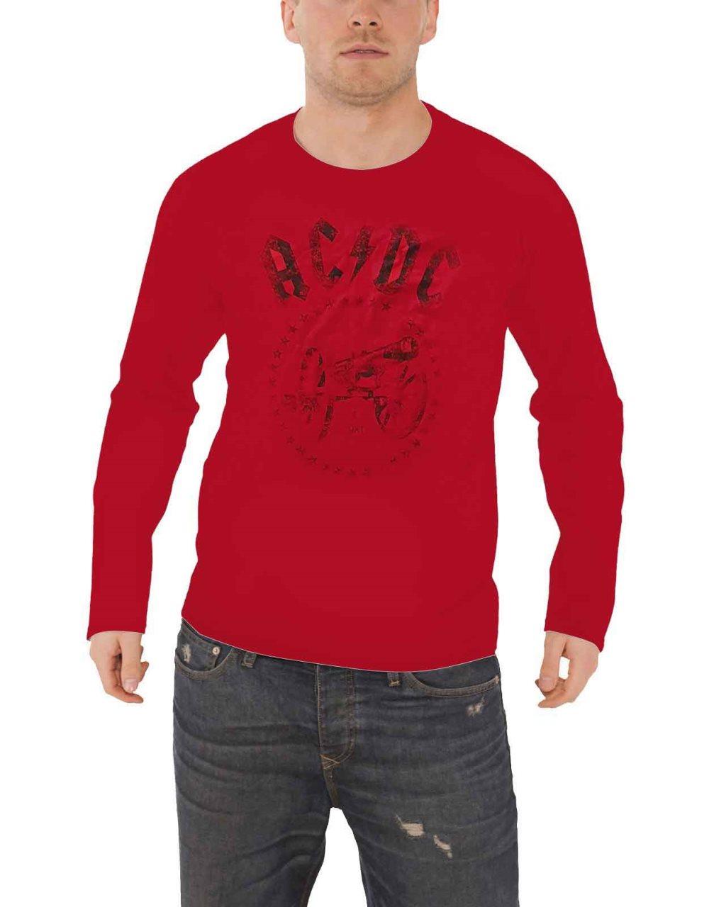 AC/DC T Shirt For Those About to Rock Band logo Official Mens Red Longsleeve