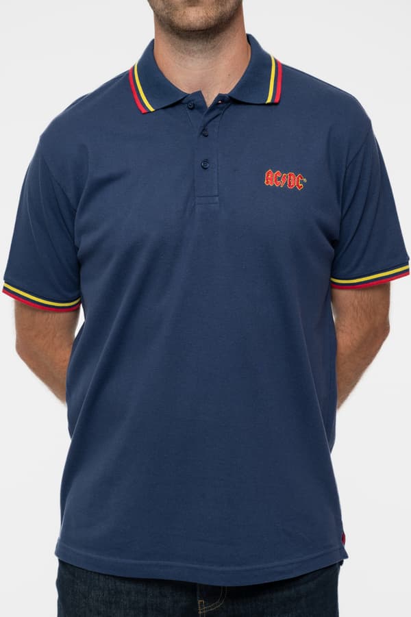 AC/DC Polo Shirt Classic Band Logo Official Unisex Navy Blue