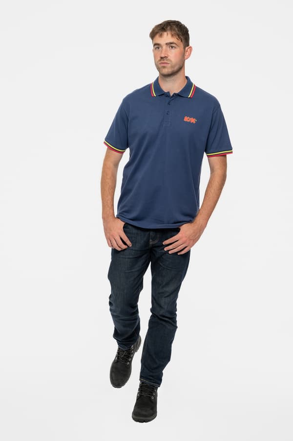 AC/DC Polo Shirt Classic Band Logo Official Unisex Navy Blue