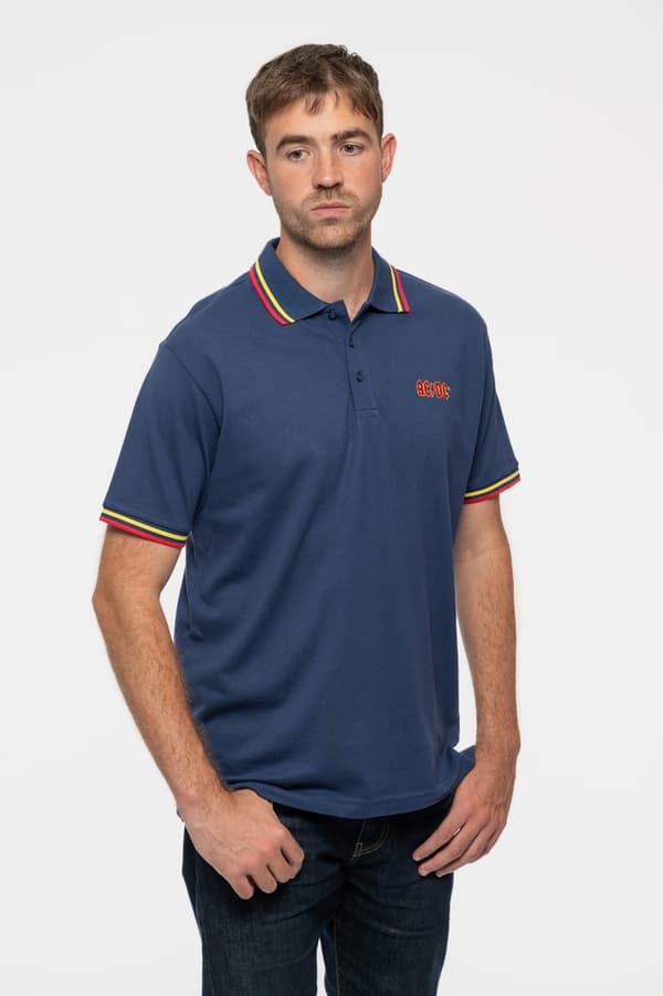 AC/DC Polo Shirt Classic Band Logo Official Unisex Navy Blue