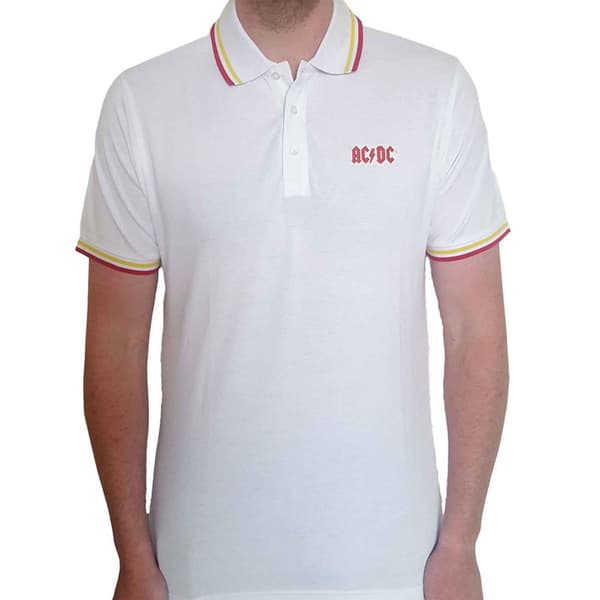 AC/DC Polo Shirt Classic Band Logo Official Unisex White
