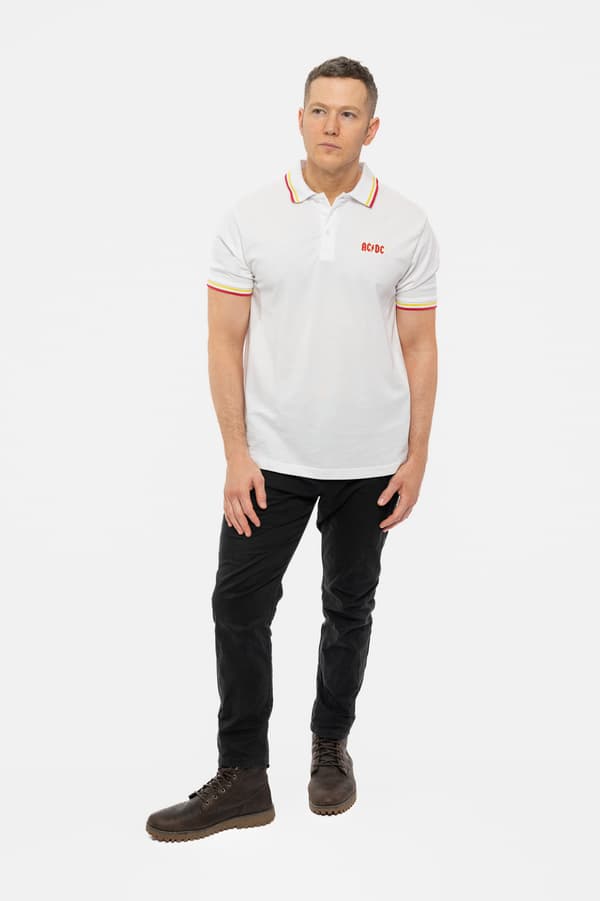 AC/DC Polo Shirt Classic Band Logo Official Unisex White