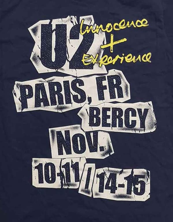 U2 T Shirt I+E Paris Event 2015 Ex Tour Official Mens Light Navy Blue