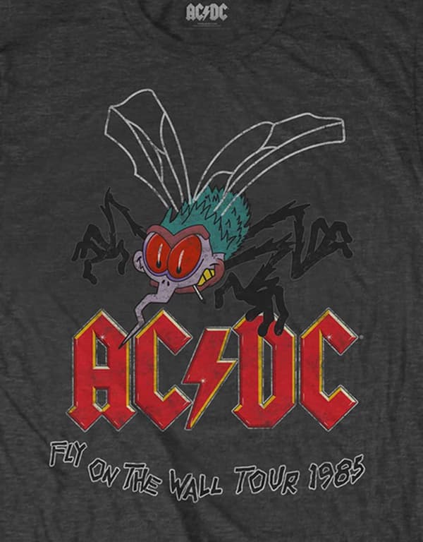 AC/DC T Shirt Fly On The Wall Tour 1985 Official Unisex Charcoal Grey
