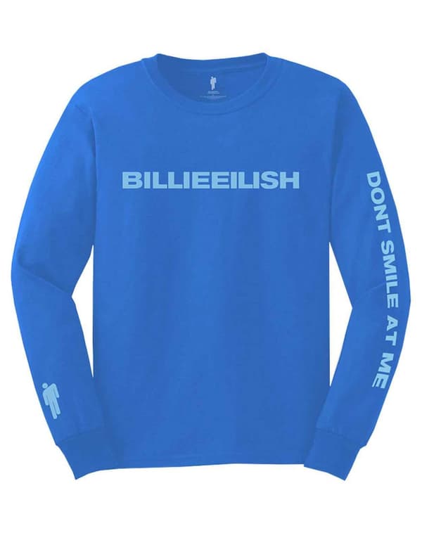 Billie Eilish T Shirt Dont Smile at Me Logo Official Long Sleeve Unisex Mid Blue M