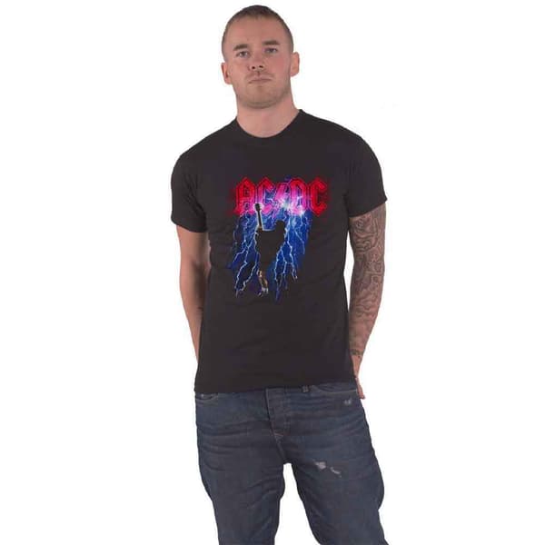 AC/DC T Shirt Thunderstruck Angus Lightning Band Logo Official Unisex Black Black M