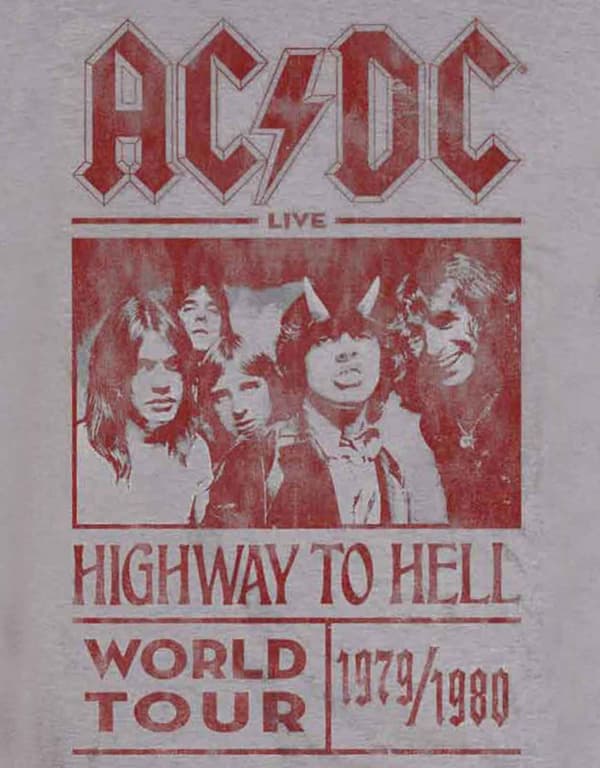 AC/DC T Shirt Highway To Hell World Tour 1979/1980 Official Unisex Grey