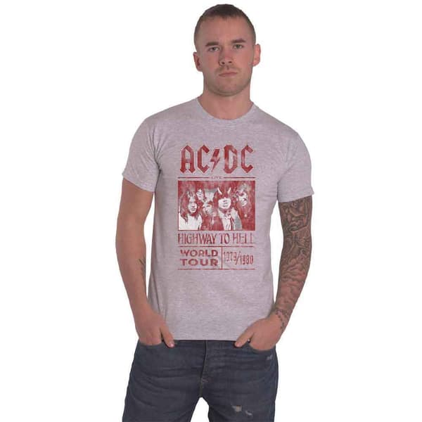 AC/DC T Shirt Highway To Hell World Tour 1979/1980 Official Unisex Grey Grey XL