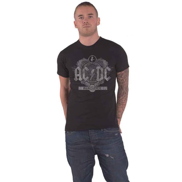 AC/DC T Shirt Black Ice Contrast Album Cover Band Logo Official Unisex Black