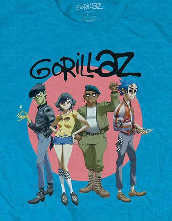 Gorillaz T Shirt Group Circle Rise Band Logo Official Mens Sapphire Blue
