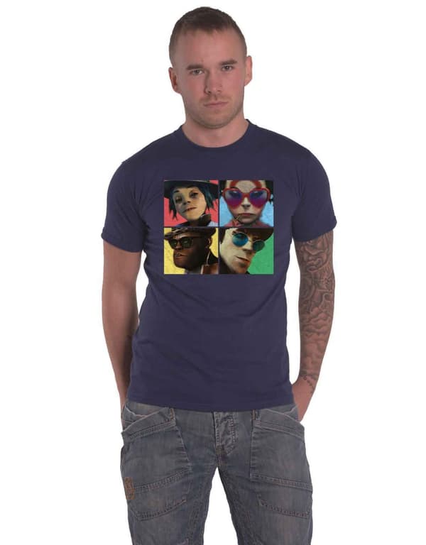 Gorillaz T Shirt Humanz Band Logo Official Mens Navy Blue