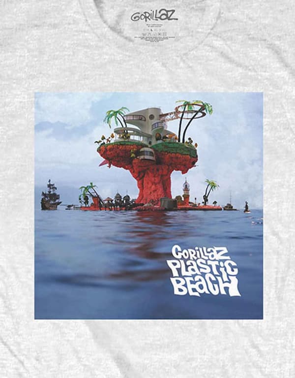Gorillaz T Shirt Plastic Beach Band Logo Official Mens White