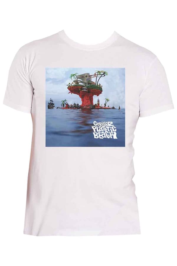 Gorillaz T Shirt Plastic Beach Band Logo Official Mens White