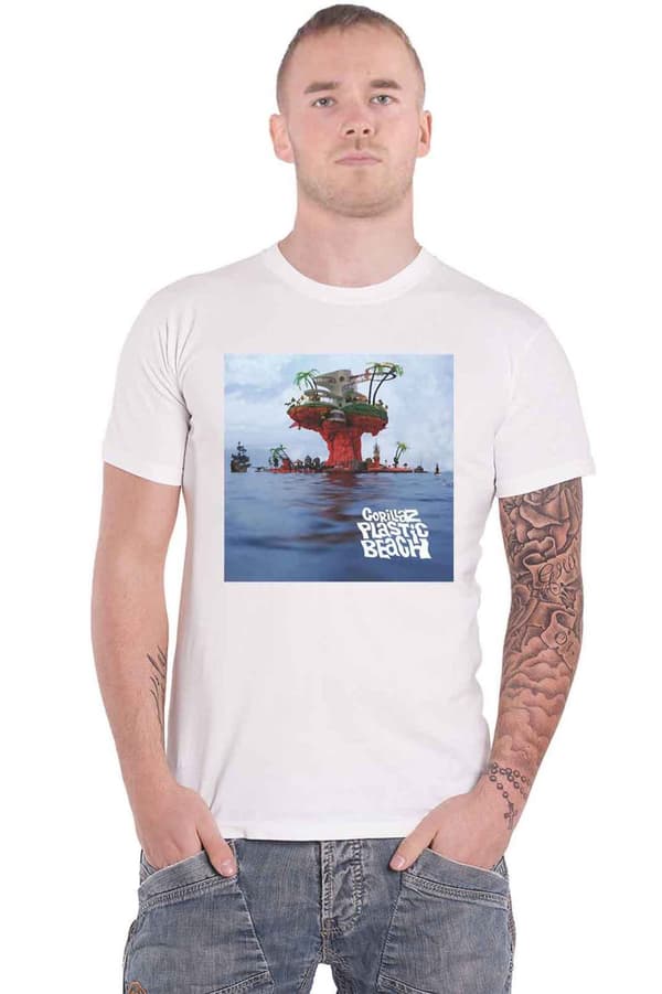 Gorillaz T Shirt Plastic Beach Band Logo Official Mens White