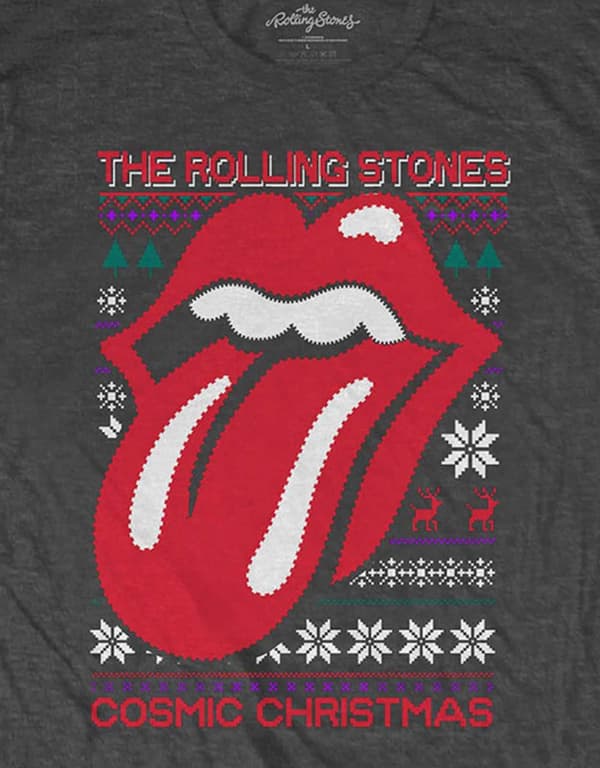 The Rolling Stones T Shirt Cosmic Christmas Band Logo Official Charcoal Grey