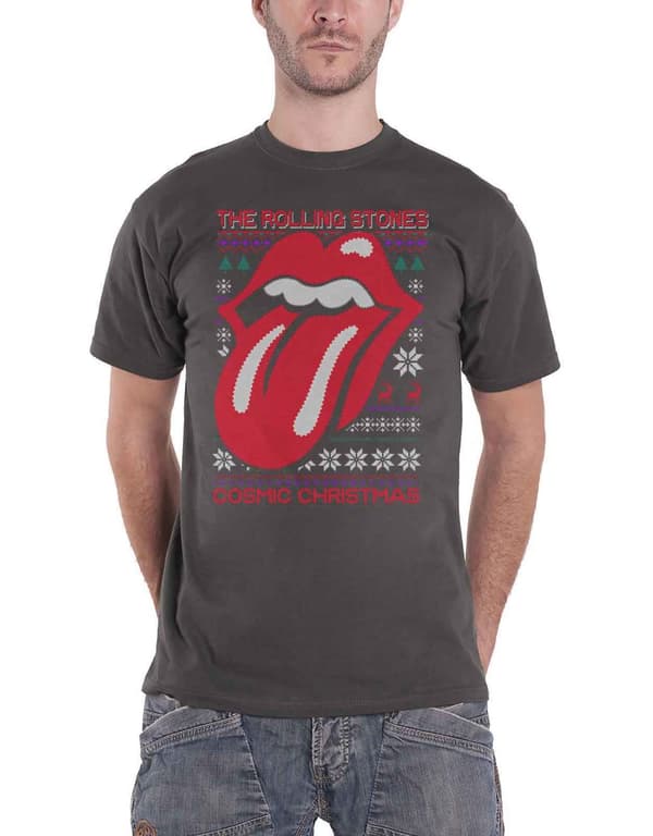 The Rolling Stones T Shirt Cosmic Christmas Band Logo Official Charcoal Grey