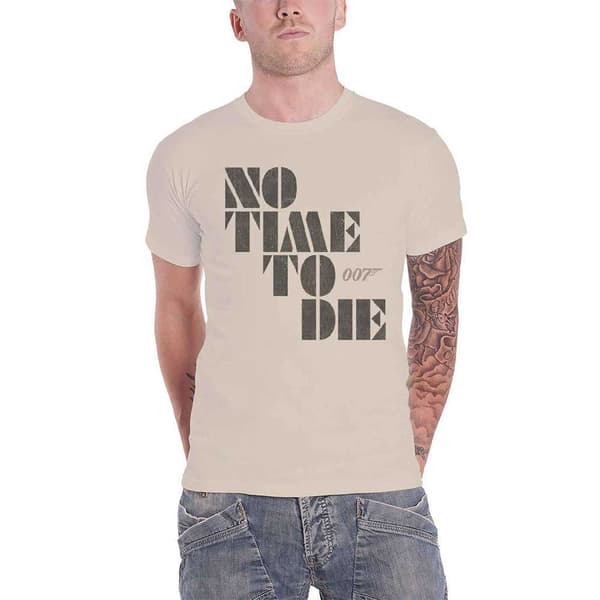 James Bond 007 T Shirt No Time to Die Movie Logo Official Mens Natural White M