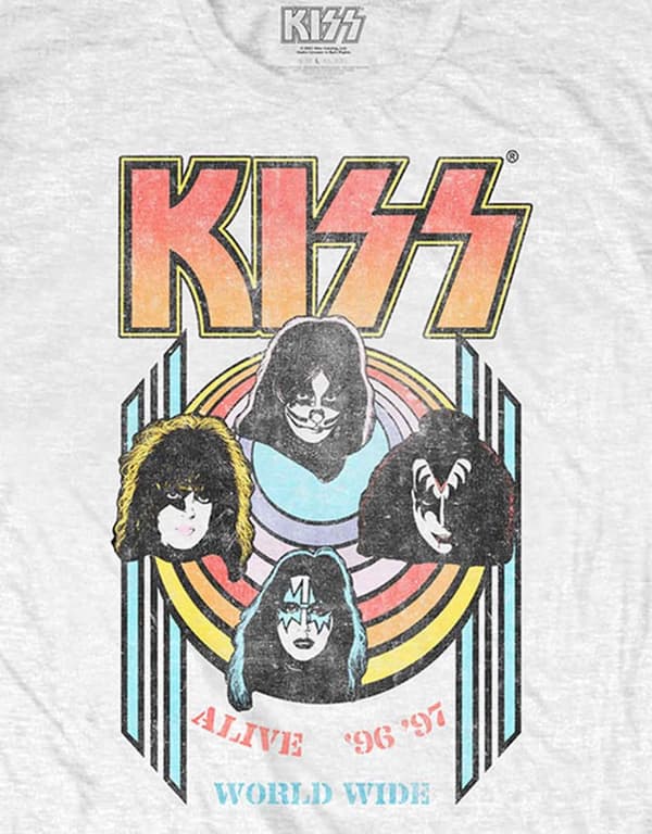 KISS T Shirt Alive World Wide 96 Band Logo Official Mens White